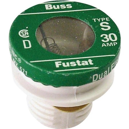 EATON BUSSMANN Plug Fuse, S Series, Time-Delay, 30A, 125V AC, Indicating, 10kA at 125V AC S-30